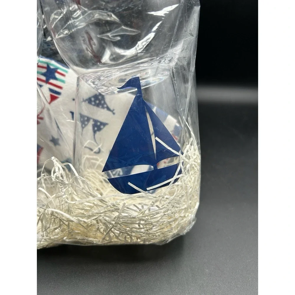 Nautical Summer Cheer Gift Set C&F Flour Sack Towel & 4 Acrylic Tumblers Lobster